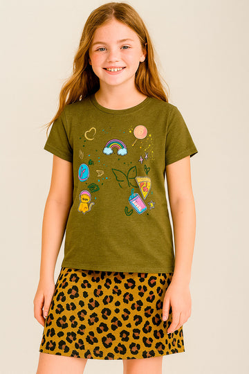 Girls Graphic Tee Green | nüni