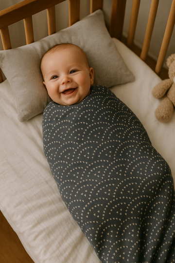 Baby Muslin Blanket – Blue Dino Arcs