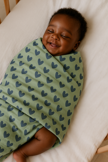 Baby Muslin Blanket – Green Hearts